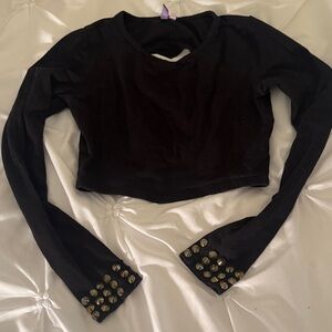 Black Long Sleeve Top with Gold Studs